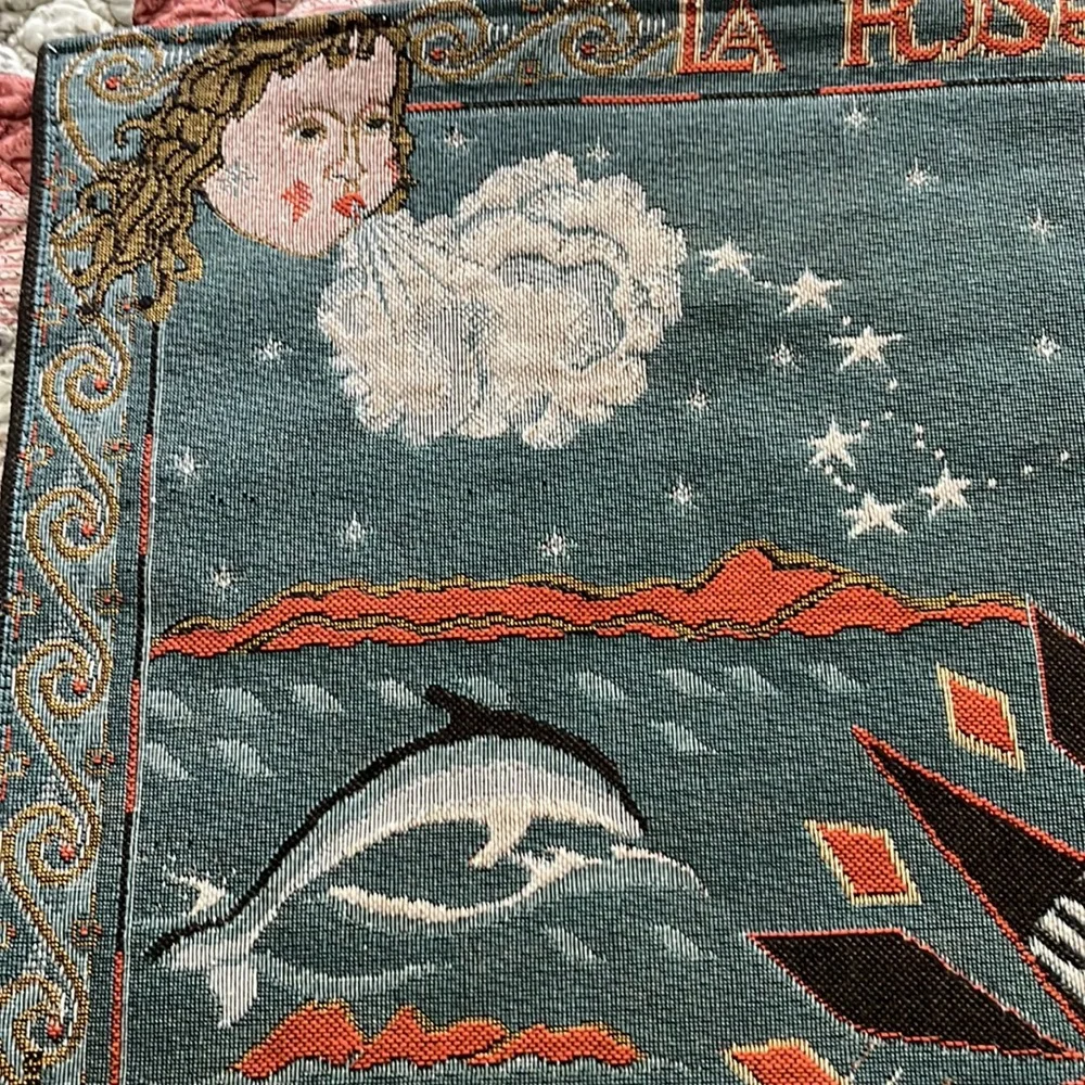 Vintage Anne Leurent La Rose Vents (Compass Rose) Tapestry Made in France w/ Rod